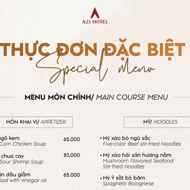 Thực đơn đặc biệt các chi nhánh gần Bistro A25 tại Hà Nội